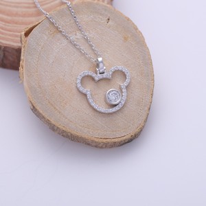 IGI Certified Lab Grown Diamond Cartoon Inspired <b>Mouse</b> Shape Halo Pendant in 14K White / Yellow & Rose Gold - Product Image 1