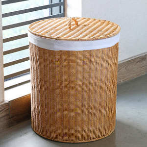 Handmade Round Rattan Woven Waste <b>Bins</b> <b>Lids</b> Wicker Baskets Laundry Hamper Other Home Clothing Storages & Organization - Product Image 1