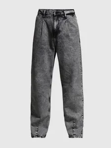 Pantalones vaqueros para hombre de tiro alto gris oscuro lavados a la piedra personalizados de alta onza Hip Hop estilo utilitario bordado directo del fabricante - Product Image 6