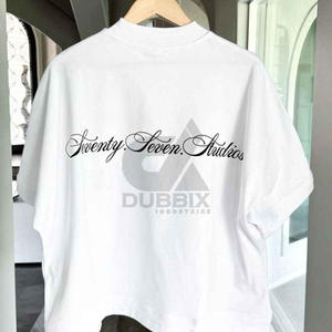 เสื้อยืดคอตตอนสองชั้นทรงหลวม ไหล่ตก คอหนา พิมพ์ลายสกรีนตัวอักษร ประดับคริสตัล - Product Image 1