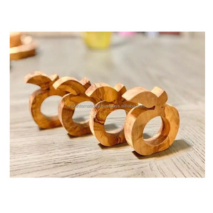 Design classique mur écrou en bois Slime forme ronde papier et tissu porte-serviettes brun clair poli pour dîner - Product Image 4