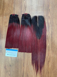 Cabello liso de hueso de vino tinto alineado con cutícula, cabello vietnamita de alta calidad para venta al por mayor, tejido de pelo liso de hueso sedoso - Product Image 6