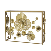 Table console décorative en métal demi-ronde de luxe de couleur dorée pour la maison