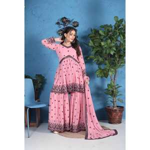 Nueva colección de diseñador Estilo moderno Heavy Fox Georgette Quick Dry Kedia Top Sharara Dupatta Set Impresionante ropa de fiesta Ready Wear - Product Image 1