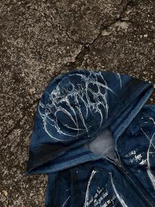 Sudadera con capucha de diamantes de imitación personalizada 100% ropa de calle de algodón con cremallera completa Sudadera con capucha vintage con cremallera serigrafiada Sudadera con capucha 500gsm French Terry - Product Image 3