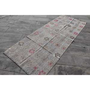 พรมวินเทจตุรกีขนาด 3.7x9.7 ฟุต, พรมปูพื้น, พรมขนสัตว์สีเทาคิลิม - Product Image 3