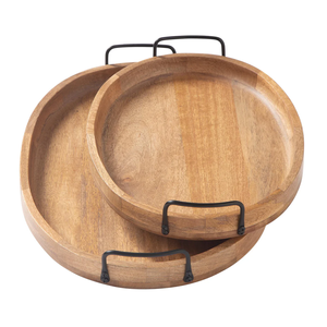 Fabricación al por mayor Bandeja de servicio de madera y metal Bandejas de mesa de café de desayuno Precio al por mayor - Product Image 5