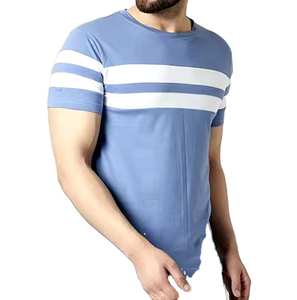 Haute qualité meilleurs hommes décontracté personnalisé t-shirt col rond ligne T-shirt bleu ciel plaine t-shirt pour hommes unisexe Slim Fit - Product Image 5