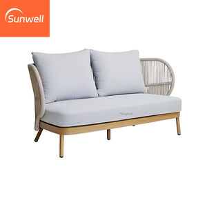 Ensemble <span class=keywords><strong>de</strong></span> canapés d'extérieur portables modernes en bois <span class=keywords><strong>de</strong></span> teck massif et corde tressée pour <span class=keywords><strong>jardin</strong></span>, patio, balcon, parc, hôtel, <span class=keywords><strong>salon</strong></span>, cour - Product Image 6