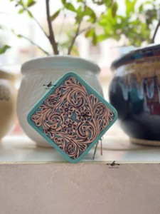 กล่องเก็บเครื่องสำอางหนังแบบมีสไตล์กล่องเครื่องสำอางทำมือกล่องเครื่องสำอางสีเทอร์ควอยซ์กล่องจัดระเบียบในห้องน้ำ - Product Image 5