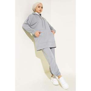 Ensemble 2 pièces élastiques à capuche pour femmes en gris ardoise - Product Image 4