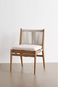 Modern Organic Wood <b>and</b> Rope Dining Armchair with Sculpted Teak Frame <b>and</b> Breathable Natural Fiber Seat for Elegant Dining Rooms - Product Image 5