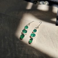 Boucles d'oreilles pendantes vintage en argent sterling 925 avec onyx vert taillé, forme boule, faites à la main, 3 pierres, qualité supérieure, pour mariage et soirée