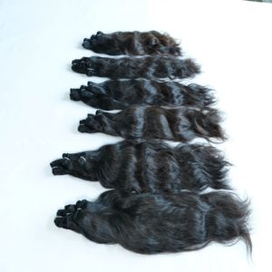 Color natural negro mujeres barato indio 100% virgen procesamiento ninguno al por mayor máquina de trenzado doble trama extensiones de cabello humano - Product Image 3