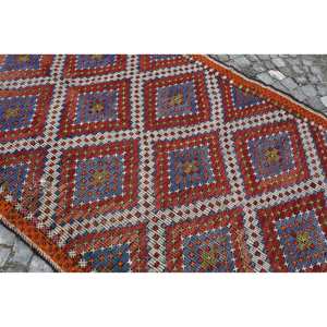Tapis Kilim Turc Vintage 5.8 X 9.5ft Rouge Bleu Patchwork Design Laine Matériau Latex Support 10mm Rectangle Abstrait pour Vivre - Product Image 5