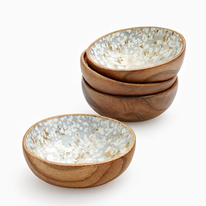 Cuenco de madera de acacia hecho a mano con esmalte dorado azul, pieza de exhibición de vajilla Premium Interior para cocina, comedor y eventos - Product Image 1