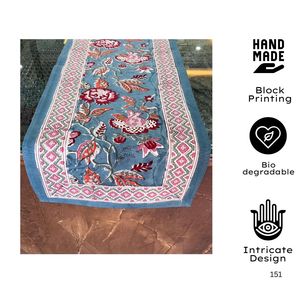 Nouveauté 100% pur coton indien main bloc imprimé Tablerunner élégant Floral Vintage sarcelle rouge Designer linge de Table pour la maison - Product Image 3
