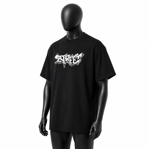 เสื้อยืดโอเวอร์ไซส์ลายกราฟิกสำหรับผู้ชาย ผ้าฝ้ายพรีเมียม สไตล์สตรีทแวร์ เสื้อยืดแฟชั่นลำลองแบบสบายๆ ทรงหลวม สีดำ - Product Image 3