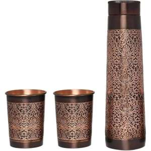 Grande bouteille d'eau en cuivre pur ayurvédique zen asiatique, récipient jetable pour la consommation intérieure et extérieure par Vedela Naturals - Product Image 4