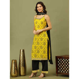 Kurta de algodón bordada a mano con diseño Bandhani para mujer, con pantalón palazzo de rayón y dupatta, traje salwar indio. - Product Image 2