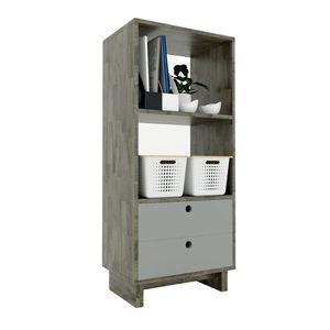 Étagère à livres en bois de caoutchouc minimaliste industrielle KS68057, 3 niveaux, 2 tiroirs - Design rustique contemporain pour la maison et le bureau - Product Image 1