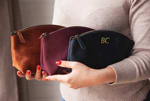 Bolsa de cosméticos con asa impermeable de alta calidad con cremallera Crazy Horse Leather Make Up Pouch Case Leather Makeup Cosmetic Bag - Product Image 3