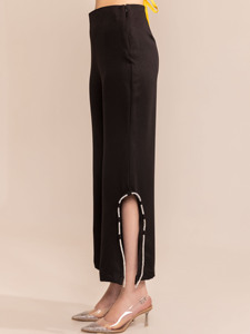 Women's Blazing <b>Black</b> Casual Short Pant New Collection Side Rhinestone Slit <b>Button</b> Floor-Length Trouser Direct Manufacturer - Product Image 2