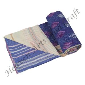Hand Block Print Patchwork Kantha <b>Quilt</b> Cotton <b>Bedspread</b> Made Using Vegetables Colors Royal & Elegant Finish Bed Sheet Indian - Product Image 6