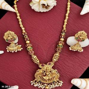 High <b>Gold</b> Temple <b>Jewellery</b> Necklace <b>Set</b> with Lakshmi Pendant & Jhumka Earrings Traditional South Indian Bridal <b>Jewellery</b> - Product Image 1