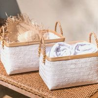 Panier de rangement en bambou naturel tissé à la main, panier organisateur artisanal, fournisseur en gros, rangement écologique pour la maison, sur mesure