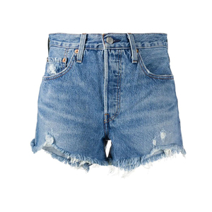 Pantalones cortos vaqueros de cintura personalizada para mujer, pantalones vaqueros azules transpirables con cierre de botones y cremallera completamente rasgados con lazo para cinturón, cinco bolsillos - Product Image 4