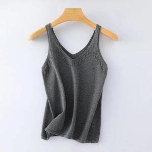 Verano 100% algodón puro cuello en V jacquard hueco tejido tirantes Mujer interior color sólido pulóver BASE TOP chaleco versátil - Product Image 5