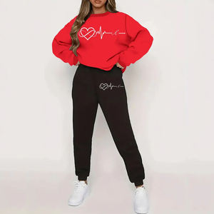 Customized Made Women's Clothing Set Cozy Crew Neck Sweatshirt & Joggers <b>Long</b> <b>Sleeve</b> 2 Piece Sweatsuit Sets - Product Image 1
