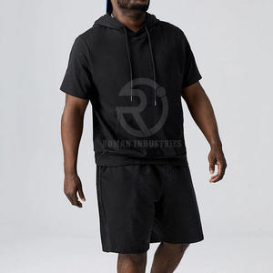 Custom <b>Men's</b> <b>Short</b> Sleeve Hoodie <b>Shorts</b> Suit High Quality 100% Organic Cotton Hoodies <b>and</b> <b>Shorts</b> <b>Set</b> Tracksuits for <b>Men</b> - Product Image 5