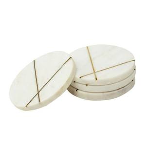 Marble Dust <b>Coaster</b> <b>Set</b> Custom Size Luxury Marble Stone & Metal Inlay Cup <b>Coaster</b> for Tea or Coffee From Indian Manufacturer - Product Image 2