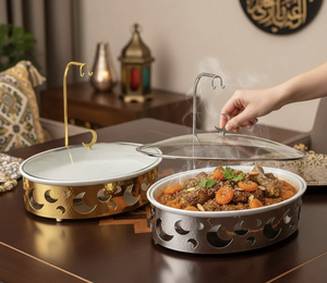 Support de couvercle de casserole de luxe en acier inoxydable, motif lune, résistant à la chaleur, pour maintien au chaud des aliments, thème Ramadan, service de mariage - Product Image 3