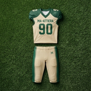 Custom Cream Green American Football Jersey <b>Padded</b> <b>Pants</b> Set Team Uniform Sportswear Wholesale Manufacturer Supplier Teamwear - Product Image 5