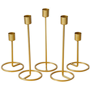 Modern Minimalist Brushed <b>Gold</b> <b>Candle</b> Holder Geometric Metal Stick Candlestick Set Luxury Christmas Dinning Table Decor Ornament - Product Image 1