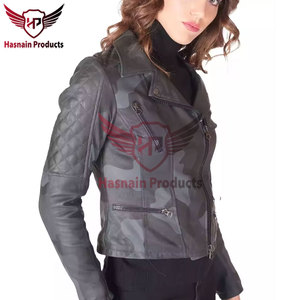 Womens Real <b>Camo</b> Leather Biker <b>Jacket</b> Asymmetric Zip Lapel Collar Quilted Sleeve Coat Zipper Pockets Slim Fit Custom Outwear New - Product Image 3