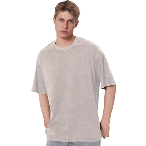 T-shirts pour hommes en coton 100% tricoté sur mesure OEM ODM, surdimensionnés, lourds, vintage, unis, streetwear, tee-shirts amples, décontractés, lavage à l'acide - Product Image 3