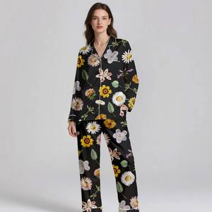 <b>Summer</b> Spring Lightweight Silk Satin Pajamas Set Drop Shipping Breathable Soft Animal Printed Customizable Nightwear - Product Image 3