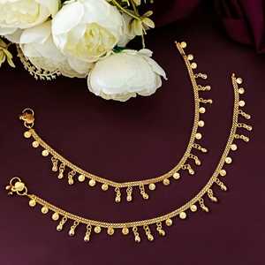 Indian Traditional Gold Plated Wedding Jewelry Supplier Boho Crystal Barefoot Bridal <b>Anklets</b> Indian Jewellery for <b>Women</b> - Product Image 1