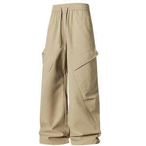 Pantalon de survêtement pour homme taille mi-haute 100% coton Logo brodé Jogging en molleton de rue décontracté ample avec taille élastique Poches latérales - Product Image 2