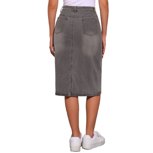 กระโปรงยีนส์สีทึบใส่สบายสำหรับผู้หญิงกระโปรงยีนส์ฟอกไซส์ใหญ่พิเศษออกแบบได้ตามต้องการ - Product Image 6