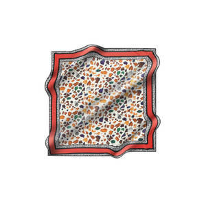 Vintage Off-White <b>Silk</b> Crepe Satin <b>Scarf</b> with Leopard and Polka Dot Pattern - Product Image 1