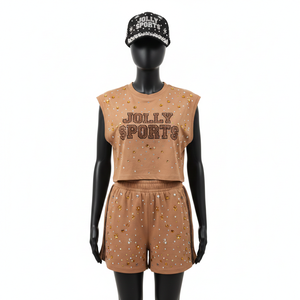 Conjunto de Top sin Mangas y Pantalones Cortos de Jersey de Algodón Premium para Mujer, Tela Ligera y Suave, Logotipo con Transferencia Térmica, 100% Algodón - Product Image 1