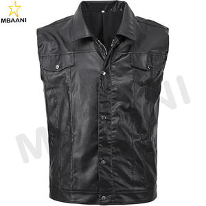 Gilet sans manches en simili cuir PU à fermeture éclair pour homme, veste de motard - Product Image 1