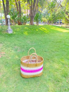 Sacs à provisions en plastique tissé à rayures en nylon recyclé et PP faits à la main Sacs en gros fabriqués en Inde sur le marché écologique - Product Image 2