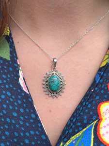 Collar sencillo de Plata de Ley 925 a la moda para mujer, collar con colgante, piedra preciosa turquesa, conjunto de bisel de corte ovalado, collares con colgantes - Product Image 2