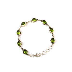 14K Gold Peridot Bracelet (11.0 Grams) 18K Rose Gold Religious <b>Charm</b> Bracelets <b>Bangles</b> with Diamond Pearl Flower Shape Pattern - Product Image 1